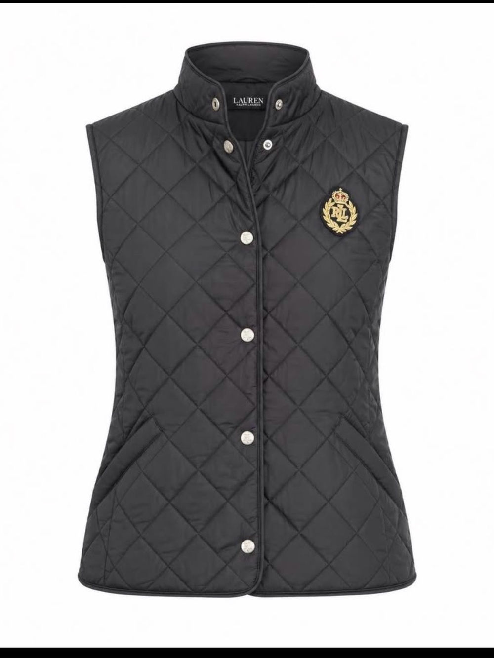 Lauren Ralph Lauren Black Quilted Snap-Front Vest with Crest